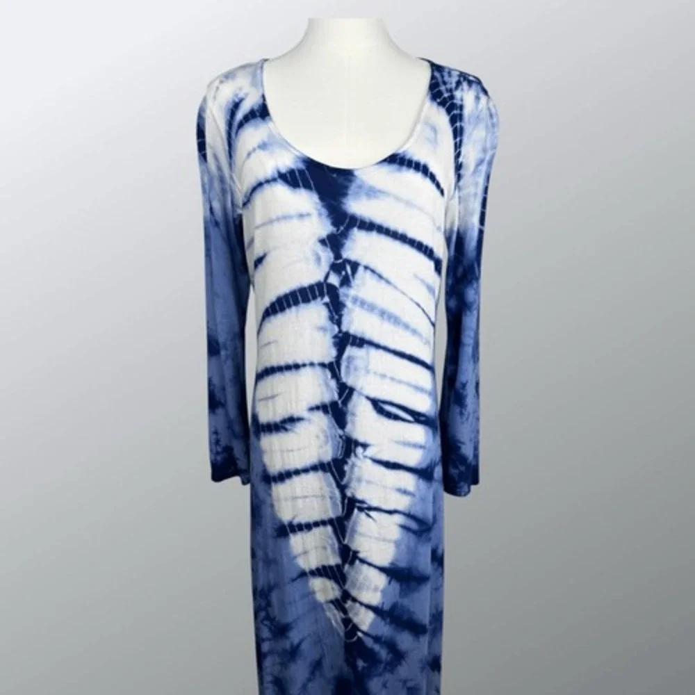Romeo & Juliet Couture Womens Tie Dye Maxi Dress Size L Blue White‎ Boho Resort - Picture 10 of 16